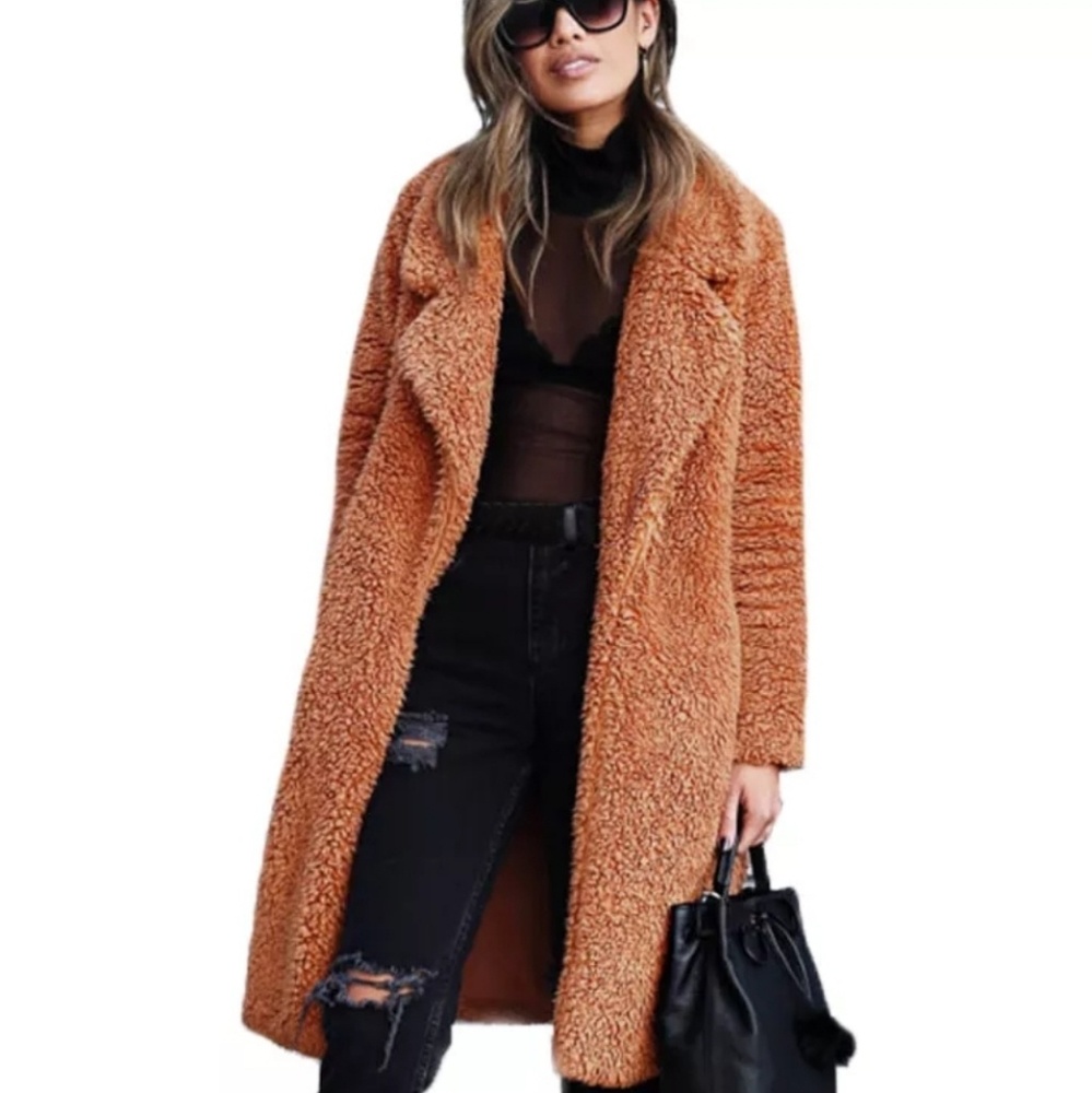Women's Long Fluffy Fall/Winter Coat Caramel Color